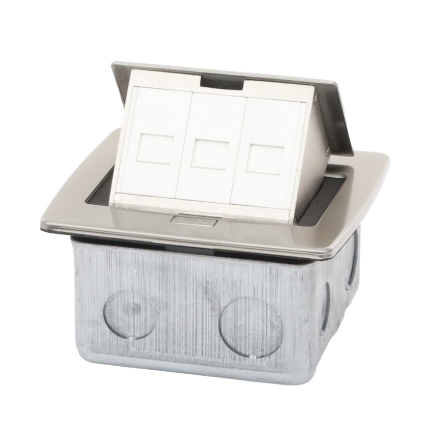 Mini Caja de Piso Rectangular para Datos y Conectores Tipo Keystone, Color y Material en Acero Inoxidable (3 Puertos) (11000-21202)