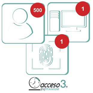 [BAJO PEDIDO] Licencia para software de Tiempo & Asistencia compatible con SISTEMAS DE NOMINA / 500 Empleados / 1 Reloj checador / 1 PC / Acceso3 - TITANIUM