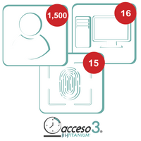 [BAJO PEDIDO] Licencia para software de Tiempo & Asistencia compatible con SISTEMAS DE NOMINA / 1,500 Empleados / 16 Relojes checadores / 16 PC / Acceso3 - TITANIUM