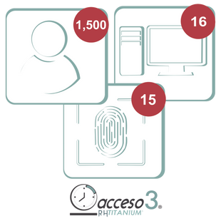 [BAJO PEDIDO] Licencia para software Acceso3 TITANIUM / 3 Años / 1500 Empleados / 16 reloj / 16 PC