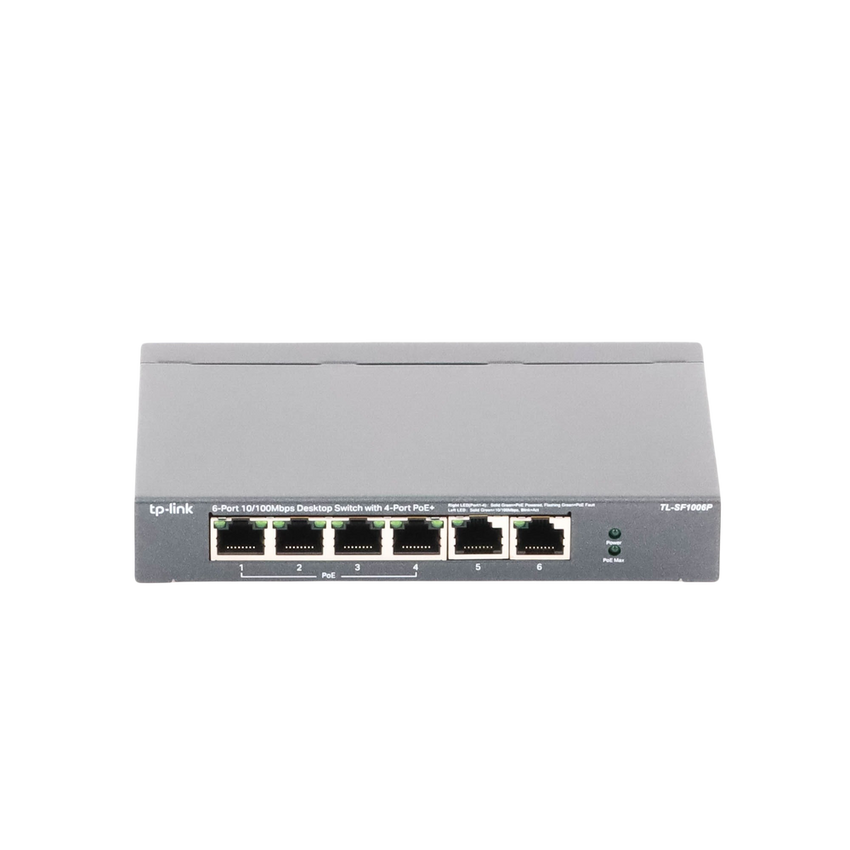 Switch PoE no Administrable de escritorio / 6 puertos 10/100 Mbps / 4 puertos PoE af/at / Presupuesto 67 W / Modo Extensor hasta 250 m / Calidad video prioritaria