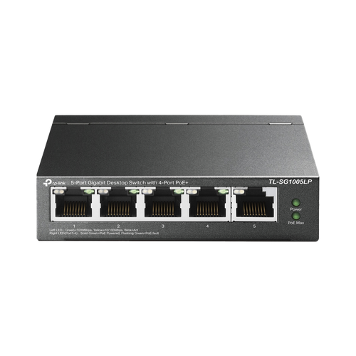 Switch Escritorio No Administrable de 5 puertos 100/100/1000 Mbps / Con 4 puertos PoE 802.3af/at de hasta 40 W
