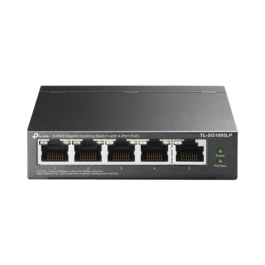 Switch Escritorio No Administrable de 5 puertos 100/100/1000 Mbps / Con 4 puertos PoE 802.3af/at de hasta 40 W