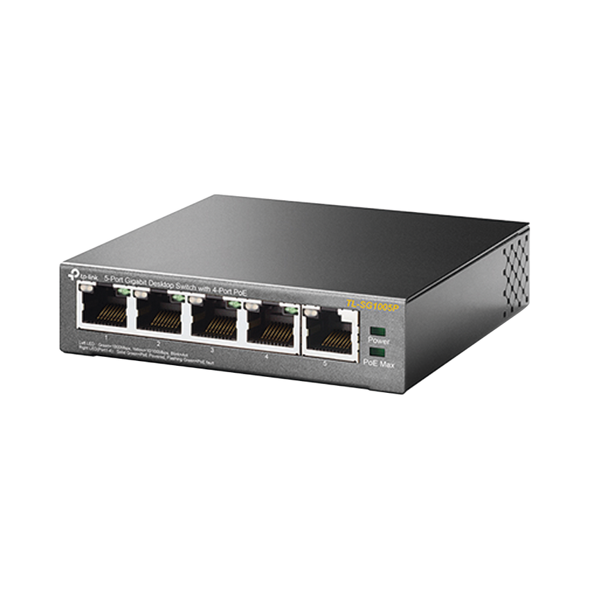 Switch Escritorio No Administrable de 5 puertos 10/100/1000 Mbps / Con 4 puertos PoE 802.3af/at de hasta 65 W / PoE Extendido hasta 250 metros