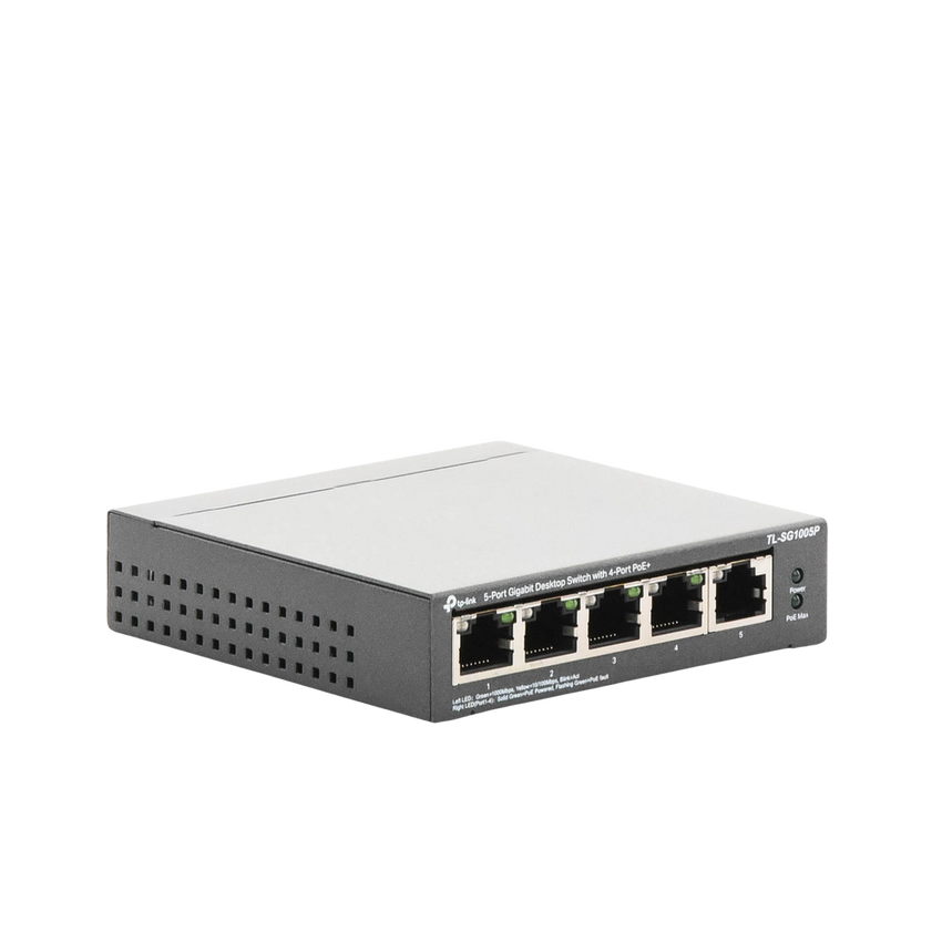 Switch Escritorio No Administrable de 5 puertos 10/100/1000 Mbps / Con 4 puertos PoE 802.3af/at de hasta 65 W / PoE Extendido hasta 250 metros