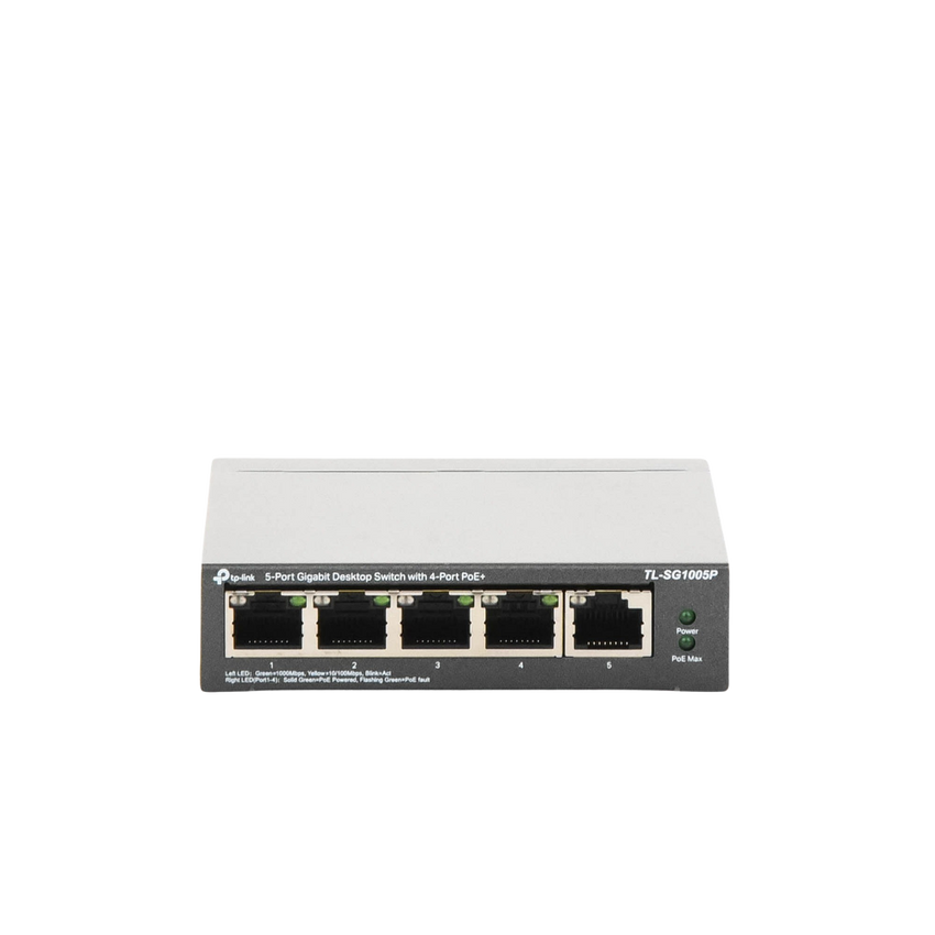 Switch Escritorio No Administrable de 5 puertos 10/100/1000 Mbps / Con 4 puertos PoE 802.3af/at de hasta 65 W / PoE Extendido hasta 250 metros