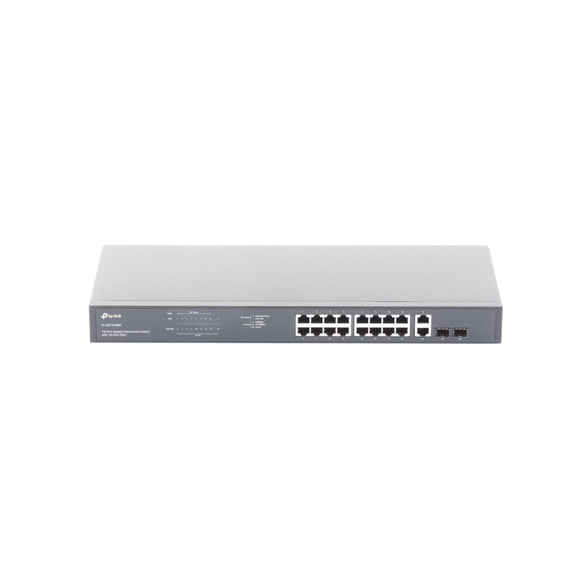Switch no administrable de 16 puertos 10/100/1000Mbps y PoE af/at, 2 puertos SFP hasta 250W.