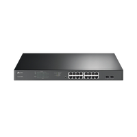 Switch JetStream de 16 puertos 10/100/1000Mbps y PoE af/at, 2 puertos SFP hasta 192W.