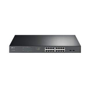 Switch JetStream de 16 puertos 10/100/1000Mbps y PoE af/at, 2 puertos SFP hasta 192W.