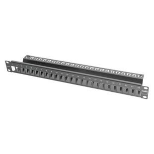 Patch Panel TERA-MAX Blindado de 24 Puertos, Modular (Vacío), Plano, Color Negro, 1UR