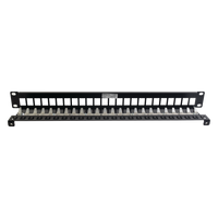 Patch Panel TERA-MAX Blindado de 24 Puertos, Modular (Vacío), Plano, Color Negro, 1UR