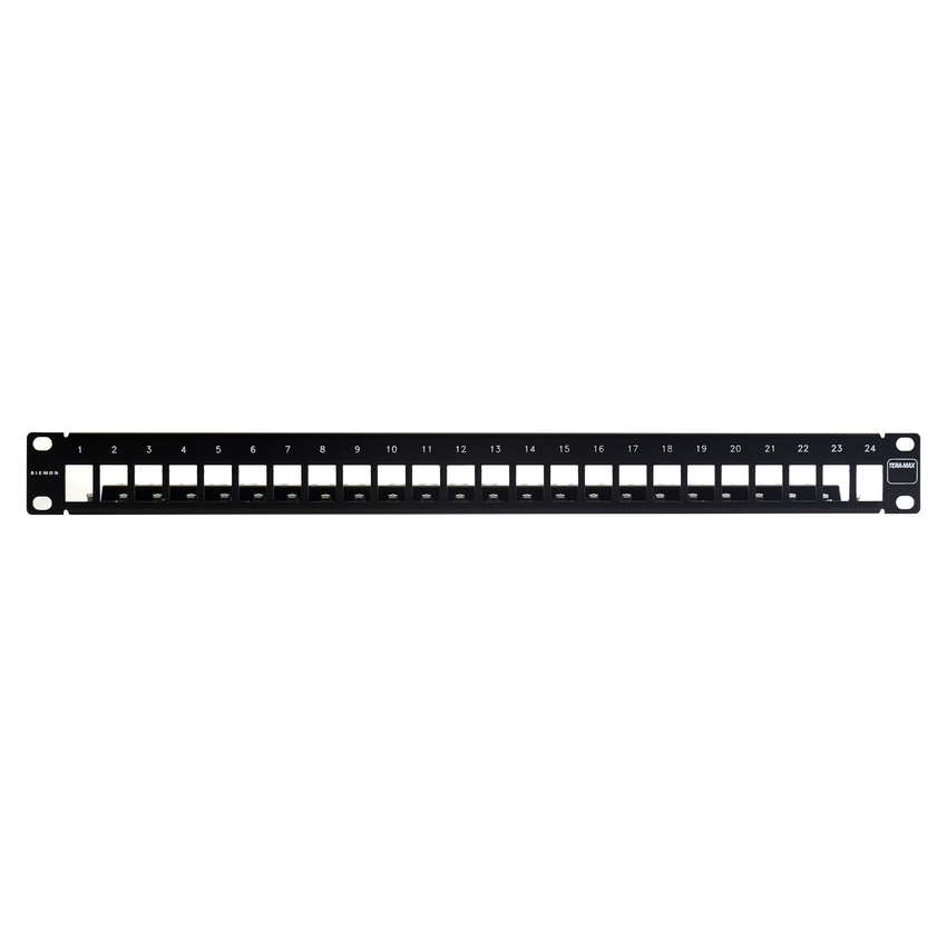 Patch Panel TERA-MAX Blindado de 24 Puertos, Modular (vacío), Plano, Color Negro, 1UR