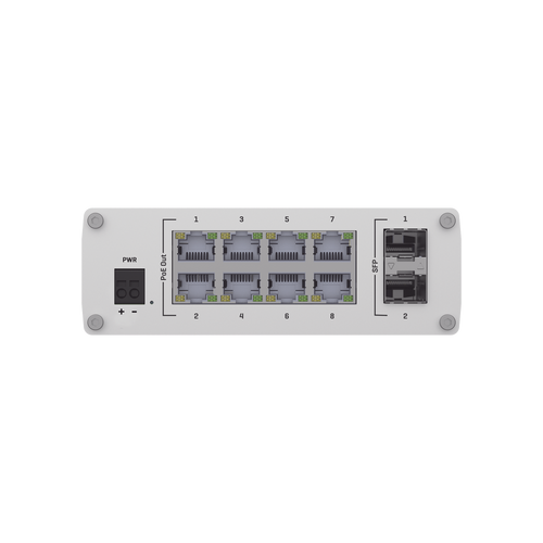Switch Industrial No-Administrable 8 puertos Gigabit PoE 802.3af/at, 2 puertos SFP