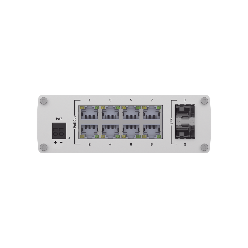 Switch Industrial No-Administrable 8 puertos Gigabit PoE 802.3af/at, 2 puertos SFP