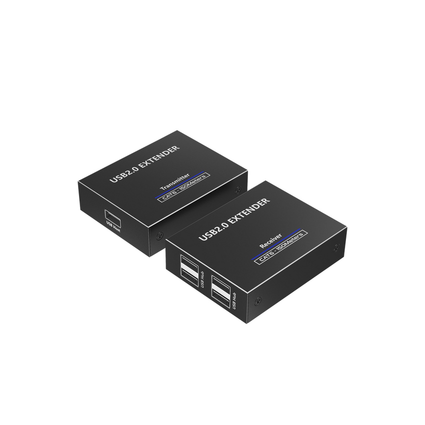 Kit EXTENSOR USB 2.0 de 4 Puertos para Distancias de Hasta  150 m | Soporta USB 2.0, USB 1.1 y USB 1.0 | UTP Cat 5e/6/6a/7 | Soporta Switch Gigabit | Ideal para Cámaras WEB, Impresoras, Escáner, Memorias, Mouse, etc.