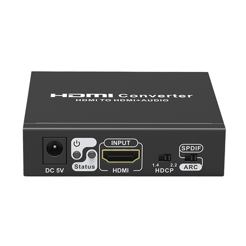 Extractor de Audio de HDMI a HDMI + Audio / Salida de Audio Digital o Análoga / SPDIF / Toslink / Auxiliar 3.5mm (Estéreo) / Salida HDMI solo video / Soporta ARC / HDR / HDCP / Separa el Audio del Contenido HDMI .