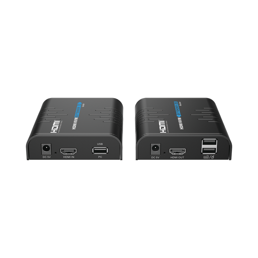 Kit extensor KVM (HDMI y USB) hasta 120 metros | Resolución 1080P @ 60 Hz | Soporta STP y UTP CAT6 | Soporta Switch Gigabit para control KVM múltiple | Soporta hasta 253 receptores | Transmite el Video y Controla tu DVR vía USB