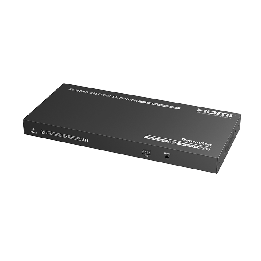 Kit Divisor y Extensor HDMI | 1x8 | Hasta 70 m |Resolución 4K @ 60 Hz |  Cat 6/6a/7 | IPCOLOR | CERO LATENCIA | Puerto S/PDIF | EDID | RS232 | Salida Loop / PoC