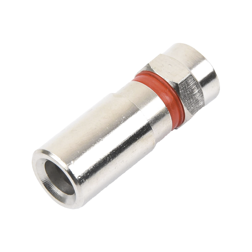 Conector F Macho de Compresión, Metálico para cable RG-59, Cuerpo de Bronce Niquelado.
