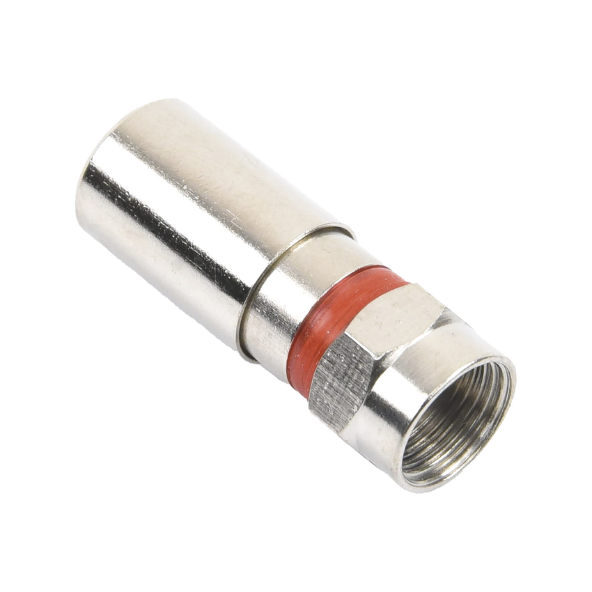 Conector F Macho de Compresión, Metálico para cable RG-59, Cuerpo de Bronce Niquelado.