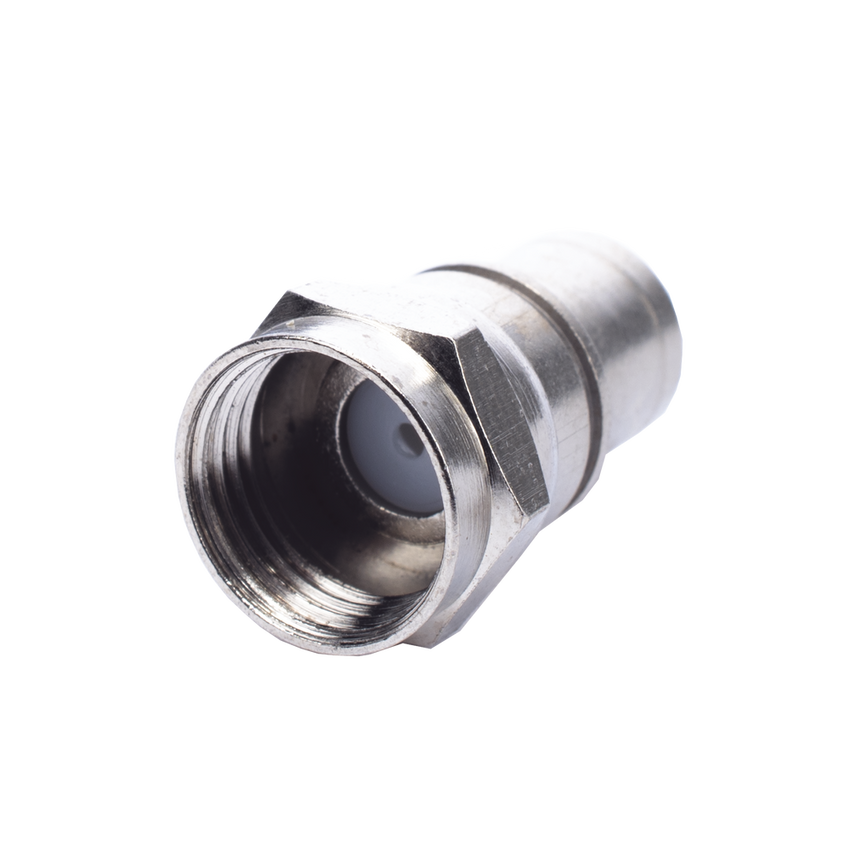Conector F Macho Plegable, Con PIN para Cable RG-59, Cuerpo de Bronce Niquelado.