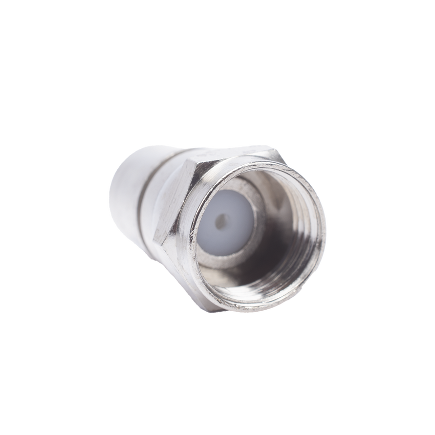 Conector F Macho, Plegable con PIN para Cable RG-6, Cuerpo de Bronce Niquelado.