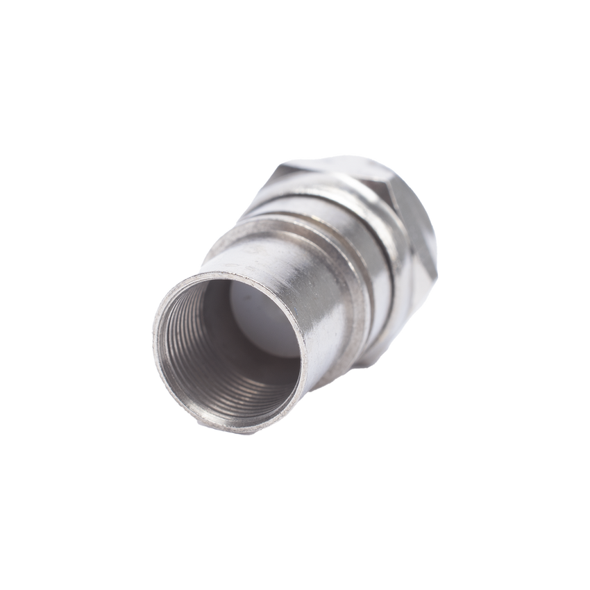 Conector F Macho, Plegable con PIN para Cable RG-6, Cuerpo de Bronce Niquelado.