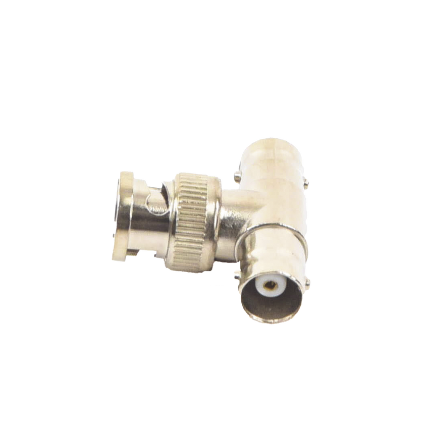 Adaptador en T para 75 Ohm de Conector BNC Macho a Doble BNC Hembra, Níquel/ Oro/ Teflón.