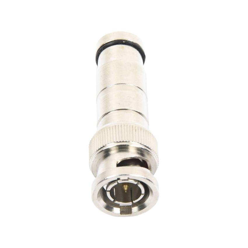 Conector BNC Macho en 75 Ohm, de Compresi�n Axial para Cable Coaxial RG-59/U, N�quel/ Oro/ Politetrafluoroetileno.