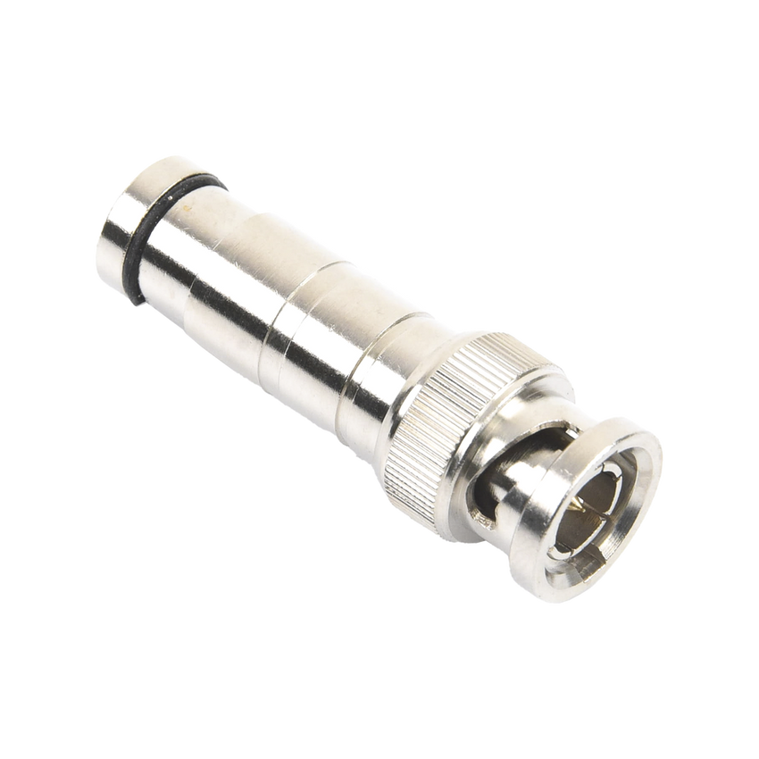 Conector BNC Macho en 75 Ohm, de Compresi�n Axial para Cable Coaxial RG-59/U, N�quel/ Oro/ Politetrafluoroetileno.