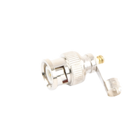 Conector BNC macho en 75 Ohm, para cable coaxial RG-59 / Con base de alivio negra de PVC, Níquel/ Oro/ PTFE.
