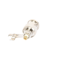 Conector BNC macho en 75 Ohm, para cable coaxial RG-59 / Con base de alivio negra de PVC, Níquel/ Oro/ PTFE.