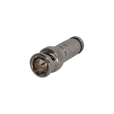 Conector BNC macho de 75 Ohm, con base de resorte para montar a presión cable coaxial RG-59/ Níquel/ Oro/ Teflón.