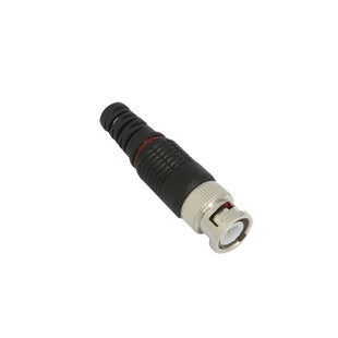 Conector BNC macho en 75 Ohm con Base de Alivio Plástica Negra para Cable Coaxial RG-59/ Níquel/ Oro / Teflón.