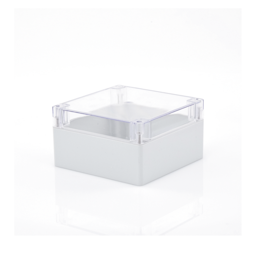 Gabinete Plástico para Exterior (IP65) de 160 x 160 x 90 mm Cierre por Tornillos Tapa Transparente.