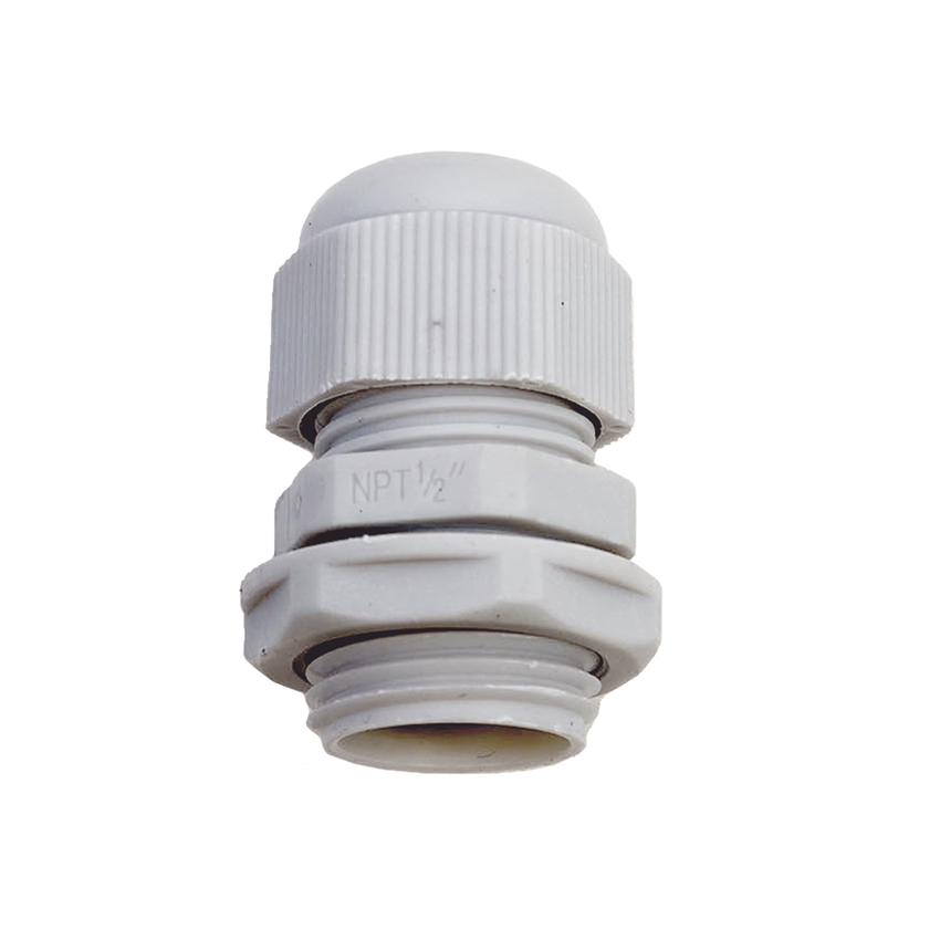 Conector Plástico Blanco Tipo Glándula para Rosca NPT 1/2"