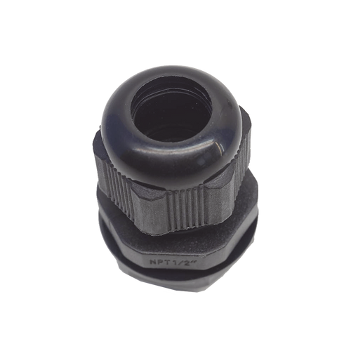 Conector Plástico Negro Tipo Glándula para Rosca NPT 1/2"