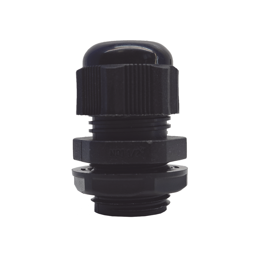 Conector Plástico Negro Tipo Glándula para Rosca NPT 1/2"