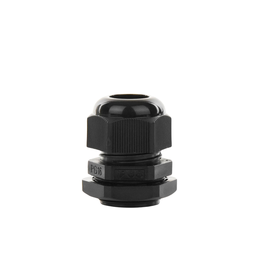Conector Plástico Negro Tipo Glándula para Cable de 10 a 14 mm de Diámetro.