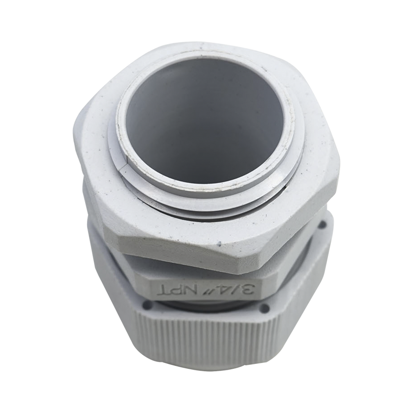 Conector Plástico Blanco Tipo Glándula para Rosca NPT 3/4"