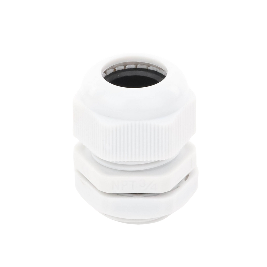 Conector Plástico Blanco Tipo Glándula para Rosca NPT 3/4"