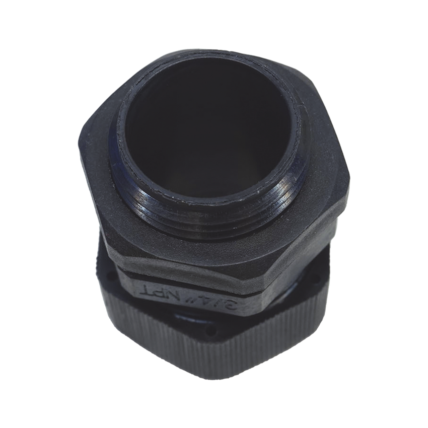 Conector Plástico Negro Tipo Glándula para Rosca NPT 3/4"