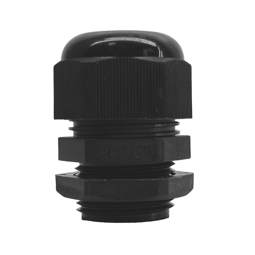 Conector Plástico Negro Tipo Glándula para Rosca NPT 3/4"