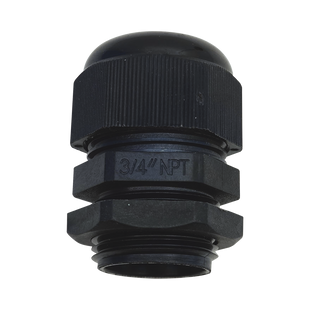 Conector Plástico Negro Tipo Glándula para Rosca NPT 3/4"