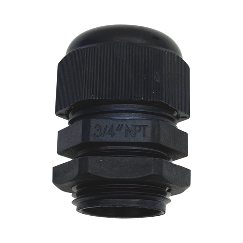 Conector Plástico Negro Tipo Glándula para Rosca NPT 3/4"