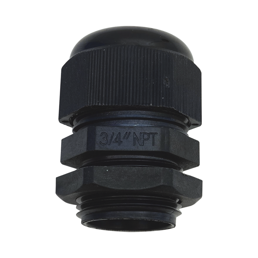 Conector Plástico Negro Tipo Glándula para Rosca NPT 3/4"