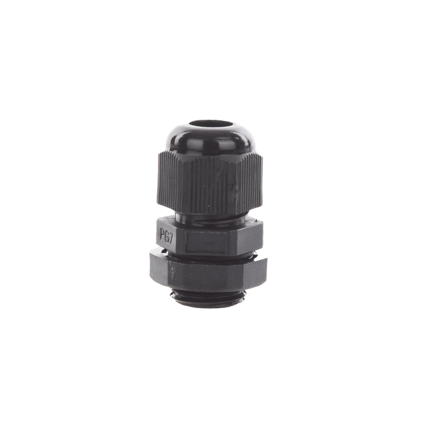 Conector Plástico Negro Tipo Glándula para Cable de 3.5 a 6 mm de Diámetro.