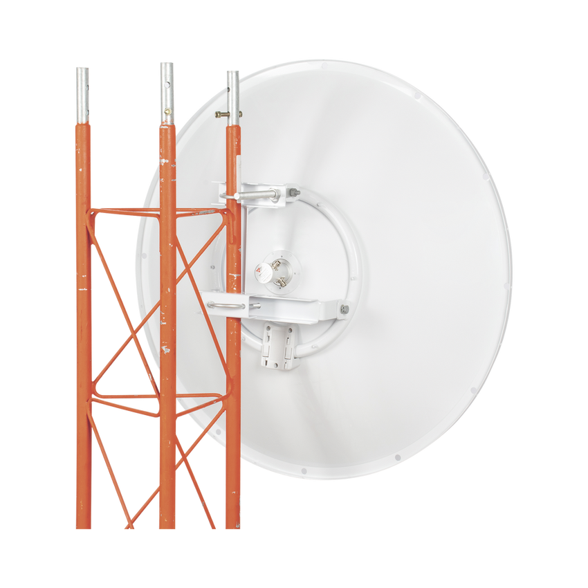 Antena direccional de 3ft, 4.9 a 6.5 GHz, Ganancia 34 dBi, Conectores N-hembra, Polarización doble, incluye montaje para torre o mástil
