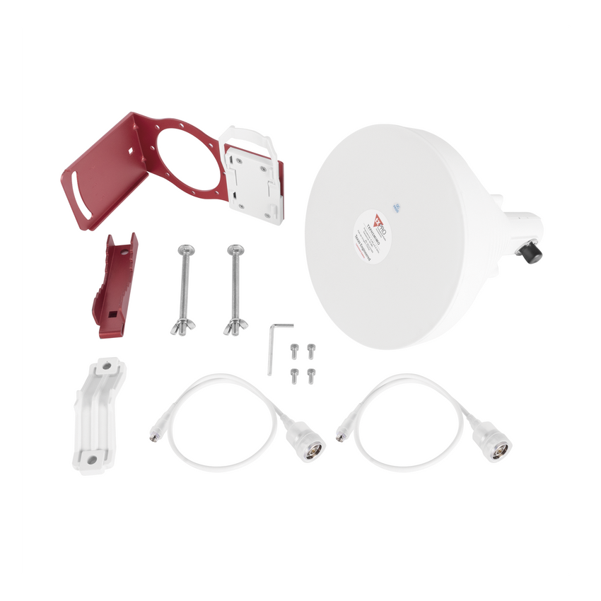 Antena Tipo Horn de 30 °, 19 dBi, 4.9-6.5 GHz, Ideal para ambientes de alto ruido,  Tipo de conector N-Hembra, con montaje y jumpers incluidos