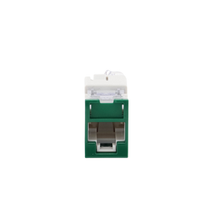 Jack UltraMAX Cat5e, UTP, Montaje Híbrido en Placa de Pared (Plano y Angulado), Color Verde, Punch Down